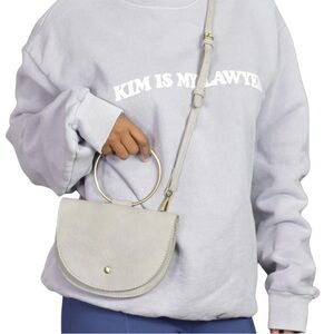 Anthropologie Creamy Gray Adjustable Crossbody Bag/Clutch with Gold Accents